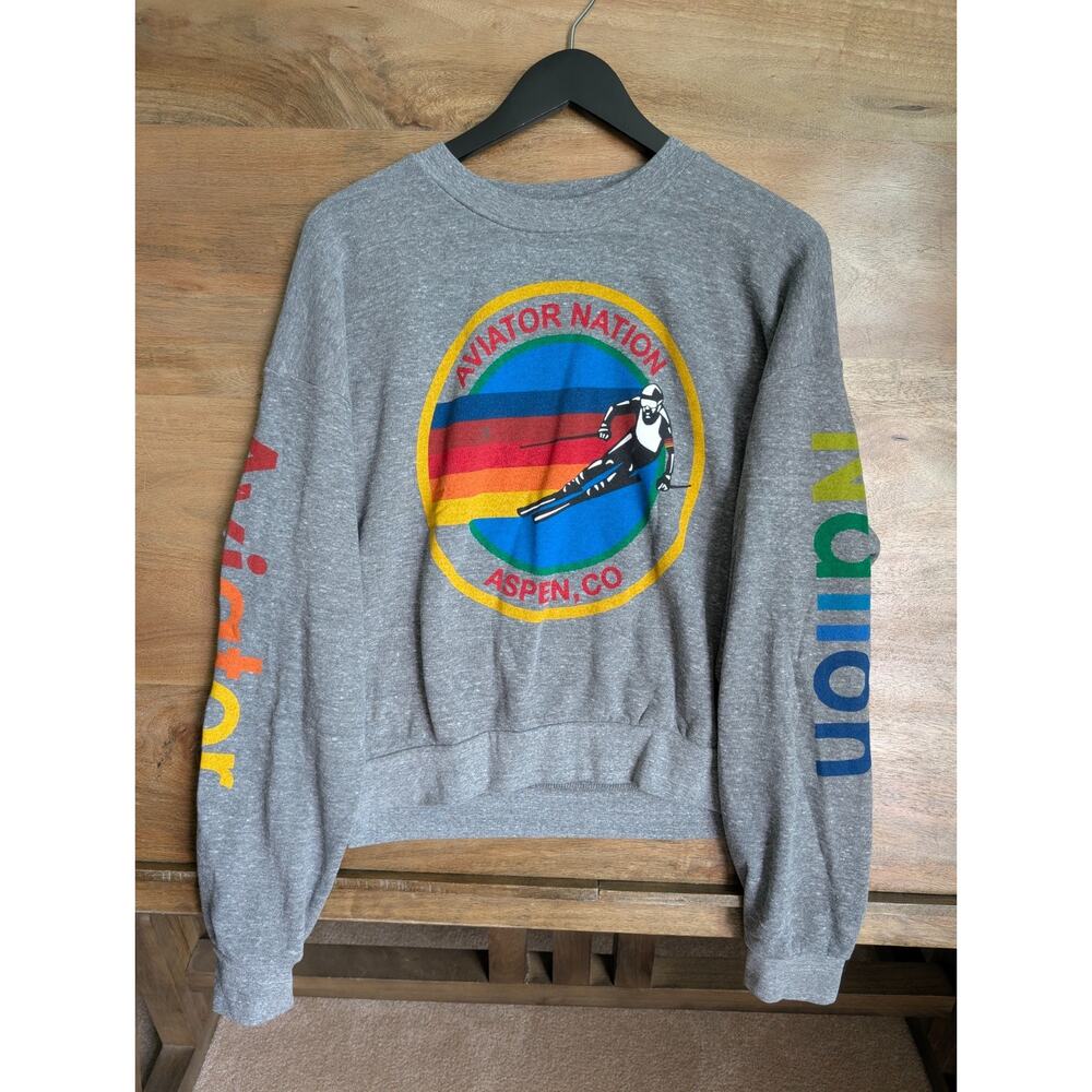 NWT Aviator Nation Sweatshirt Womens XS Gray Heather Stretch Relaxed Crew Neck